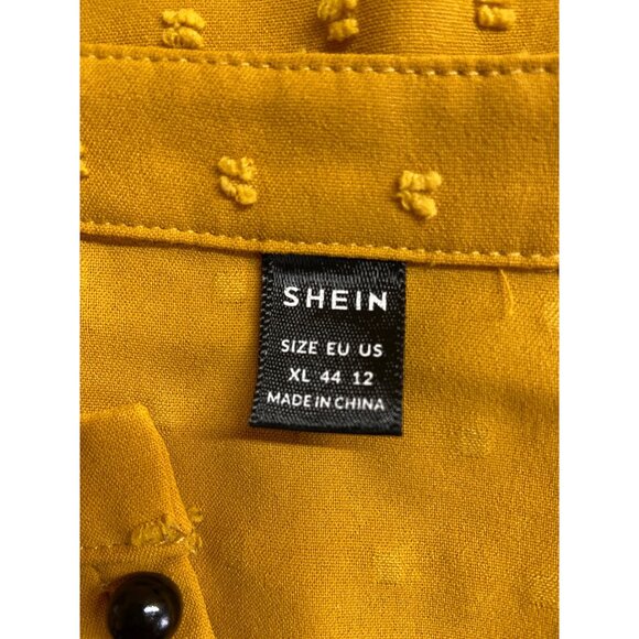 Shein Textured Blouse XL Mustard Yellow Long Sleeve Button Front Boho Fall Style - Picture 4 of 9